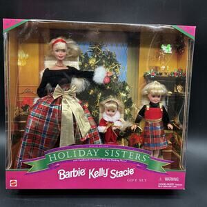 Mattel Holiday Sisters Barbie Kelly Stacie Gift Set - Vintage Fashion Dolls 1998